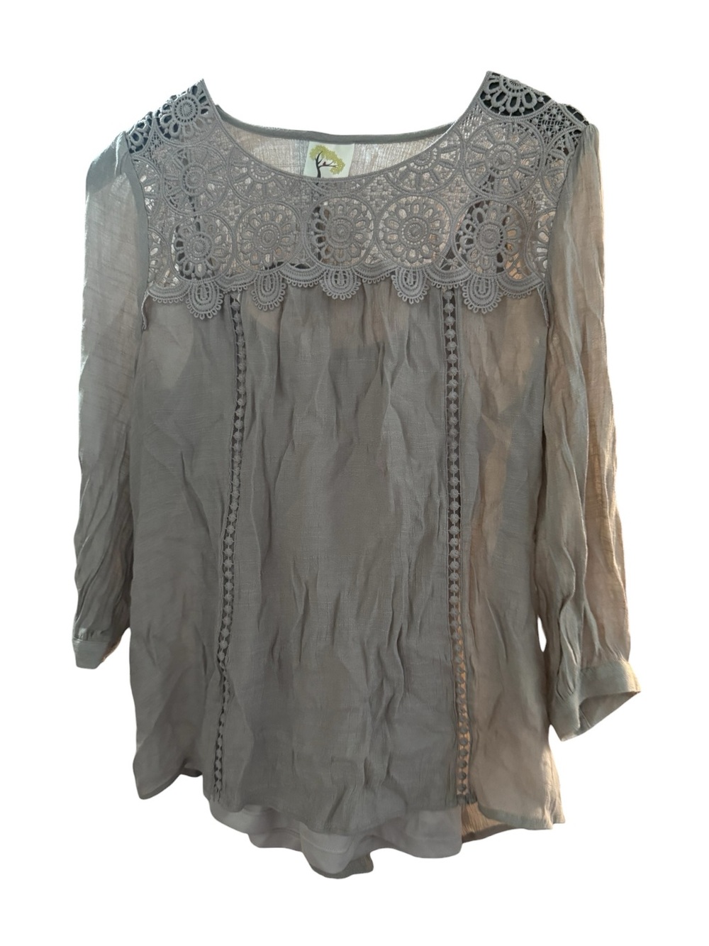 Fig and Flower Taupe Crochet Lace Yoke Blouse